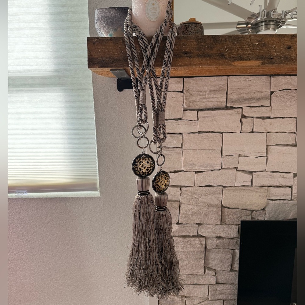 Moroccan Artisan Grey/Black Window Panel Tie Backs x2